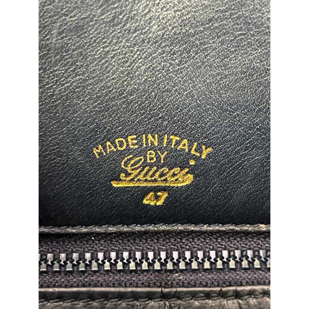 Gucci Vintage Navy Leather Shoulder Bag Italy Gold Tone GG Hardware - Picture 6 of 14